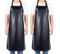 Homsolver 2 Pack Waterproof Rubber Vinyl Apron for Unisex Adult, Lightweight Chemical Resistant Industrial Work Apron, Black Aprons Without Pockets, BLACK