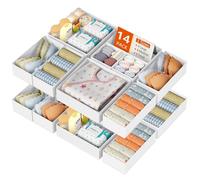 Homsorout 14 Pack Drawer Organiser Clothes - Collapsible Wardrobe Underwear Drawer Dividers Fabric Storage Box Closet Organizers for Baby, Bedroom, Dresser, Nursery, Socks, Cosmetics (White)