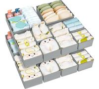 Homsorout 15 Pack Drawer Organisers Foldable Storage Box - Fabric Clothes Wardrobe Dresser Organization Drawer Dividers Cubes for Socks, Underwear, Ties, Bedroom, Grey