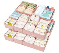 Homsorout 15 Pack Drawer Organisers Foldable Storage Box - Fabric Clothes Wardrobe Dresser Organization Drawer Dividers Cubes for Socks, Underwear, Ties, Bedroom, Pink