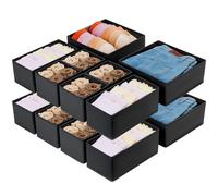 Homsorout 16 Pack Foldable Drawer Organiser Clothes - Fabric Drawer Dividers Wardrobe Organizers Draw Cubes for Socks, Underwear, Bras, Jeans, Cosmetics, Shirts, Black