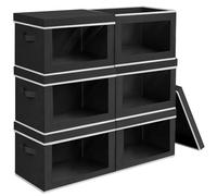 Homsorout 6 Pack Foldable Storage Boxes with Lids - Large Wardrobe Organiser Cube with Clear Window Airy Home Basket Fabric Containers for Clothes, Book, Shelf, Office, Black