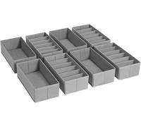 Homsorout Drawer Organiser Underwear Storage, Foldable Wardrobe Organizer 8 Pack Fabric Drawer Divider System for Trousers, Clothes, Socks, Grey