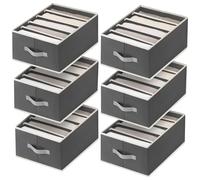 Homsorout Fabric Jeans Organizer with Handles, Foldable Drawer Dividers for Clothes, Closet Shelf Organizer for Shirts, Bra, Sweater, Scarf, 6 Pack, Dark Grey