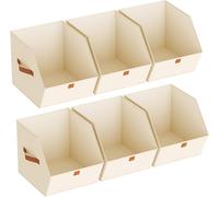 Homsorout Fabric Storage Boxes Cube - Large Wardrobe Storage Organiser with Handles, Foldable Opening Bins for Shelves, Bedroom Organising Clothes, Pants, Toys, Beige, 26x26x26 cm - 6 Pack