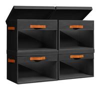 Homsorout Fabric Storage Boxes with Lids - 4 Pack Large Organiser Bins with Clear PVC Windows, Foldable Decorative Wardrobe Storage Baskets for Clothes, Blankets, Sheets, 40 x 30 x 30CM, Black