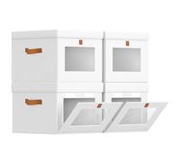 Homsorout Fabric Storage Boxes with Lids - 4 Pack Wardrobe Organiser Baskets with Handles, Foldable Side Opening Containers Decroative for Narrow Space, Bedroom, Shelves, Underbed, White