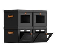 Homsorout Fabric Storage Boxes with Lids - 4 Pack Wardrobe Organiser Baskets with Handles, Foldable Side Opening Containers Decroative for Narrow Space, Bedroom, Shelves, Underbed, Black