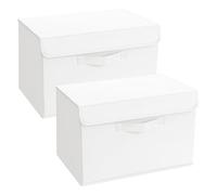 Homsorout Foldable Storage Boxes with Lids - Wardrobe Organiser Bin with Handle Fabric Basket Containers for Clothes, Book, Shelf, Office, Large x2-23.75L, White