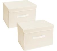 Homsorout Foldable Storage Boxes with Lids - Wardrobe Organiser Bin with Handle Fabric Basket Containers for Clothes, Book, Shelf, Office, Large x2-23.75L, Beige