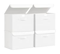 Homsorout Foldable Storage Boxes with Lids - Wardrobe Organiser Bin with Handle Fabric Basket Containers for Clothes, Book, Shelf, Office, Large x4-23.75L, White
