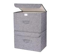 Homsorout Foldable Storage Boxes with Lids - Wardrobe Organiser Bin with Handle Fabric Basket Containers for Clothes, Book, Shelf, Office, Large x2-23.75L, Grey