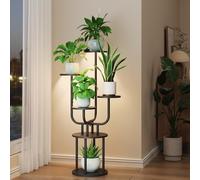 Homsorout Indoor Plant Stand with Grow Light - 6 Tier Tall Plant Shelf Corner Display Rack Modern Metal Wood Plant Stand Indoor for Balcony Patio Garden Room Decor (Black)