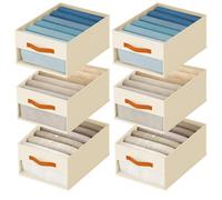 Homsorout Large Drawer Organiser Clothes - 6 Pack Foldable Storage Box with Clear Window & Handles Fabric Wardrobe Organisers for Bedroom Sheets, Jackets, Shirts, Pants, Towels, Socks (Beige)