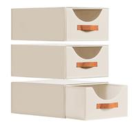 Homsorout Large Stackable Storage Bins - Fabric Pull-out Closet Shelf Organizer, Linen Closet Organizers and Storage, Decorative Storage Boxes for Bedroom, Office, Dorm, 3 Pack, Beige
