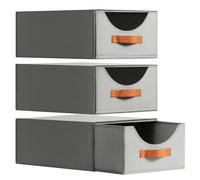 Homsorout Large Stackable Storage Bins - Fabric Pull-out Closet Shelf Organizer, Linen Closet Organizers and Storage, Decorative Storage Boxes for Bedroom, Office, Dorm, 3 Pack, Grey