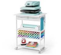 Homsorout Movable Heat Press Table - Heat Transfer Machine Stand Compatible for Cricut, Vinyl Roll Holder, Rolling Metal Wood Sublimation Printer Organizer for T Shirt Maker Craft, 23.6''×19.6''