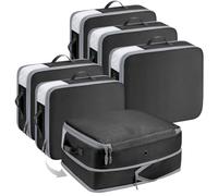 Homsorout Space Saving Compression Organisers - Set of 6, Expandable Storage Bags for Bedding & Clothing Large Capacity Compressible Packing Cubes with Clear Window, Black