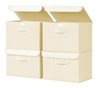 Homsorout Storage Boxes with Lids - Set of 4 Storage Baskets, Fabric, Foldable Storage Box with Transparent Viewing Window, 38 x 25 x 25 cm, Folding Box for Clothes, Cube Shelf, Beige