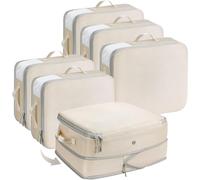 Homsorout Ultra Space Saving Compression Organisers - Set of 6, Large Capacity Expandable Storage Bags for Bedding & Clothing Packing Cubes with Clear Window, Beige