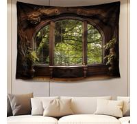 HOMSPE Forest Window Tapestry, Nature Outdoor Tapestry Wall Hanging Woodland Scene Large Wall Mural for Bedroom Living Room Office Decor(51.2 * 59.1in)