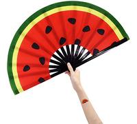 HOMSPE Large Folding Hand Rave Fan Popping Fans Clap Fans for Line Dancing, Big Clacking Fan for Boots On The Ground Dance,Party,Decoration,Festival (Watermelon)