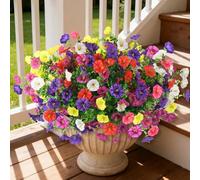 Homsunny Artificial Fake Flowers Faux Plants for Outdoors, 12 Bundles Silk Flowers Outside Decor, Multicolor Faux Morning Glory Eucalyptus Realistic UV Resisitant for Planter Front Porch Garden Patio