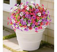 Homsunny Artificial Fake Flowers Faux Plants for Outdoors, 9 Bundles Silk Flowers Outside Decor, Faux Daisy Eucalyptus Realistic UV Resisitant for Planter Front Porch Garden Patio