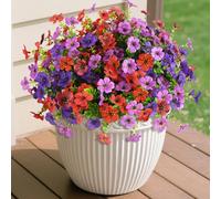 Homsunny Artificial Fake Flowers Faux Plants for Outdoors, 9 Bundles Silk Flowers Outside Decor, Faux Daisy Eucalyptus Realistic UV Resisitant for Planter Front Porch Garden Patio