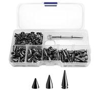 homsyway 100pcs Cone Spike Studs Rivets Cool Punk Rock Stud Screw Back Stud Metal Jacket Spike Stud, Bags DIY Leather Craft Bracelets Necklace Clothing Shoe Bag Crafts, Screwdriver, 7mm-Black
