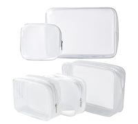 Homtable 5 Pack Clear Plastic Zippered Toiletry Carry Pouch TSA Approved Toiletry Bag Portable Cosmetic Makeup Bag for Vacation, Bathroom and Organizing, White