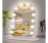 homtang Makeup Mirror with Lights-3 Modes,Smart Touch Control,Detachable 10X Magnification,15.7"×11.8" Hollywood Vanity,360° Rotation （White）