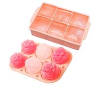 HOMTERN Silicone Ice Cube Tray with Lid, Large 6-Cube Big Ice Molds Set, 5cm³ Food-Grade Freezer Safe, Leak-Proof Silicone Trays, Rose & Square Shapes with Built-in Funnel,2-Pack Orange