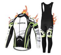 HOMTOL Cycling Jersey Set Long Sleeve Men's Thermal Fleece Winter Cycling Clothing Cycling Suits Cycling Pants with Seat Pad + 9D Gel for Biking MTB Outdoor (Green, XL)