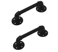 Homtone 12inch/30cm Industrial Pipe Door Handle, 2 Piece Retro Cast Iron Black Pipe Door Pull, Towel Bar Iron Handrail Steampunk Pipe Drawer Bar Cupboard Door Pulls