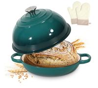 Homtone 22 cm Enamelled Cast Iron Dutch Oven Pot, Dutch Oven For Sourdough Bread Baking, Cast Iron Bread Pot with lid (Peacock Blue, with Oven Mitts)