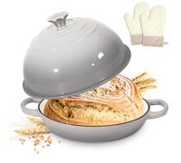Homtone 5.5QT/26cm Enamelled Cast Iron Dutch Oven for Sourdough Bread, Dutch Oven Pot with Domed Lid, Cast Iron Bread Pot (Light Grey, with Oven Mitts)