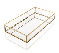 Homtone Gold Vintage Decorative Mirror Tray, Jewelry Tray Serving Tray Vanity Tray Cosmetics, Makeup, Trinket Organizer for Dresser, Bathroom and Bedroom (11.8x7.9x2")