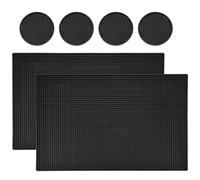 Homtone Rubber Bar Service Mats 6 Pcs, 18"x 12" 2pcs Non-Slip Pub Spill Mat, Glass Drying Mats, Countertop Coffee Whiskey Cocktail Mat Service Mat for Kitchen Bar Restaurant, Black with 4 Coasters