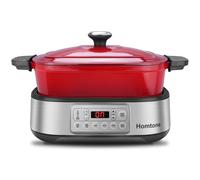 Homtone Slow Cooker Electric 6-in-1, 5.5L/4.8 qt Multicooker Red | Dutch Oven Cast Iron Removable Enamel Pot, Non-Stick Casserole Dish Slow Cooking, Sear, Sauté, Steam, with Steaming Rack,