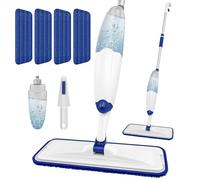 HOMTOYOU Microfiber Flat Mop with Sprayer: Spray Mop with 4 Washable Pads for Cleaning Multi-Surface Floors - 1Pcs 400+ML Refillable Bottle