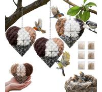 Homtrator Handmade Alpaca Fiber Bird Nesting Heart, Outdoor Refillable Bird Nest Material Holder & Dual-Season Shelter for Wild Birds, Hummingbird Art Birdhouse Garden Yard Decor for Birds Lovers