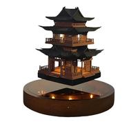 Homtrator Magnetic Levitating Ancient Chinese Tower LED Desk Lamp, 360° Floating Rotating Night Light, Wooden Model for Home Office Decor, Unique Gift Idea Traditional Oriental Zen Garden Art
