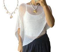 Homtrator Sheer Poncho Top Knit Ponchos Summer Womens Sheer Poncho Bolero Shrug Cardigan Lightweight Knit Shawls Pullover Sweater