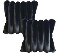HOMTRYLIC Cushion Covers 45x45cm Set of 2 Faux Fur Plush Decorative Fluffy Throw Pillow Covers Wide Stripe Boho Cushion Pillow Cases with Velvet Back for Sofa Bedroom Home, Black