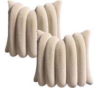 HOMTRYLIC Cushion Covers 45x45cm Set of 2 Faux Fur Plush Decorative Fluffy Throw Pillow Covers Wide Stripe Boho Cushion Pillow Cases with Velvet Back for Sofa Bedroom Home, Beige