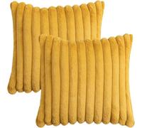 HOMTRYLIC Cushion Covers 50x50cm Set of 2 Double-Sided Faux Fur Fluffy Throw Pillows Covers Decorative Striped Pillowcase Cozy Plush Cushion Pillow Cases for Sofa Bed Couch Home Decor, Ginger