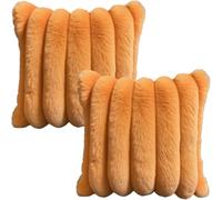 HOMTRYLIC Cushion Covers 50x50cm Set of 2 Faux Fur Plush Decorative Fluffy Throw Pillow Covers Wide Stripe Boho Cushion Pillow Cases with Velvet Back for Sofa Bedroom Home, Orange