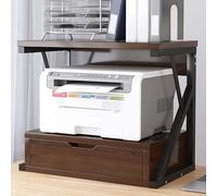 Homullel Countertop Kitchen Storage Rack, Microwave Oven Shelf Microwave Stand Storage Unit, Office Printer Stand for Desktop Storage Organizer (Dark Walnut, 1 Tier with Drawer)