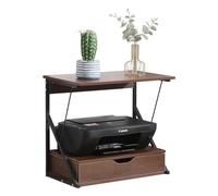Homullel Printer Stand with Storage Drawer for Desk, 2-Tier Desktop Printer Stand Holder Shelf, Storage Shelf for Fax Machine, Scanner, Files, Books, Microwave Oven Wooden (Brown)